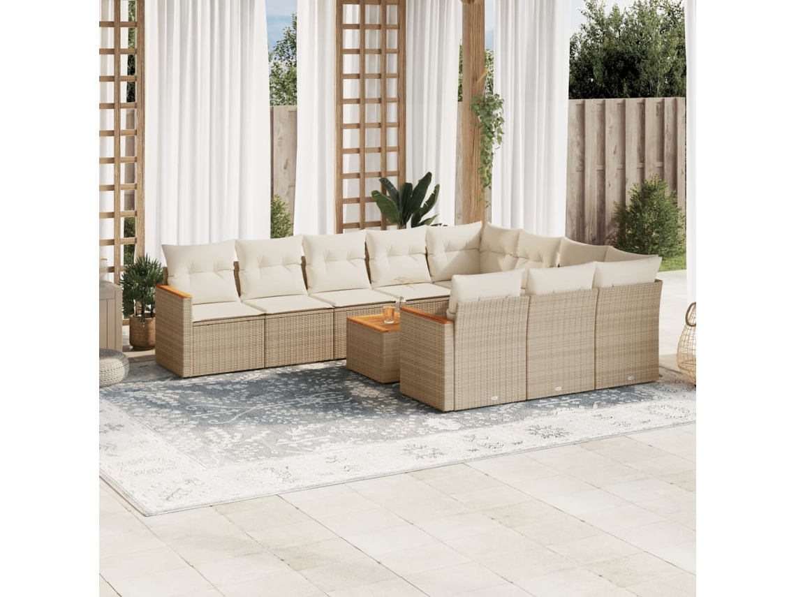 Conjunto de sofá de jardín de 11 piezas con cojines de mimbre beige DKD Home Decor