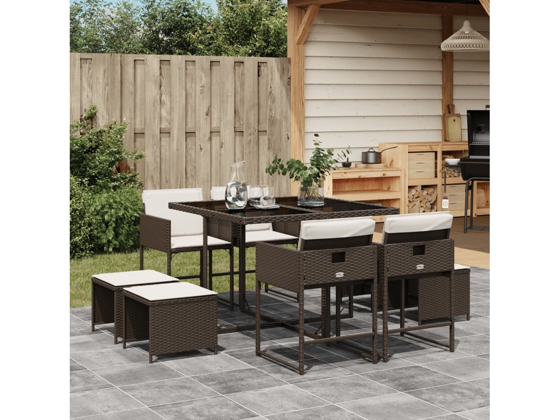 Juego de comedor de jardín de 9 piezas con cojines de mimbre marrón de DKD Home Decor