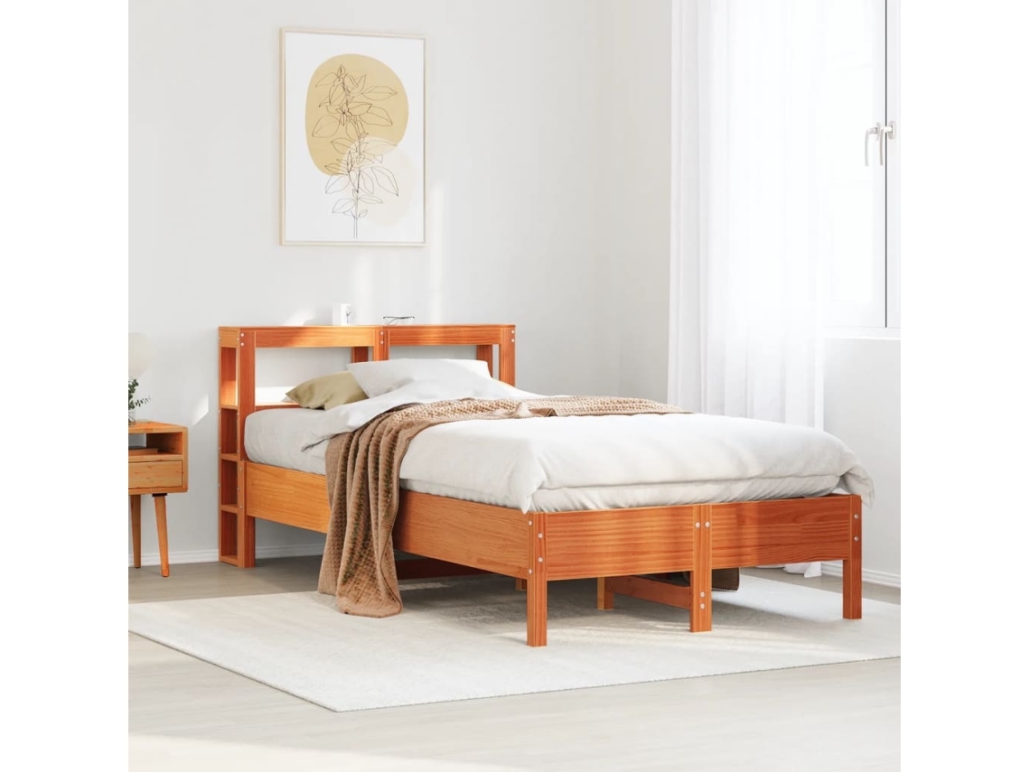 Cama Sin Colchón Madera Maciza De Pino Marrón Cera 100x200 Cm