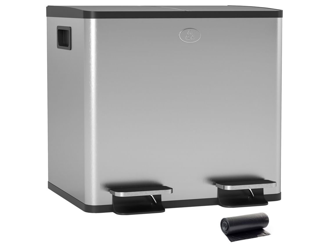 Cubo De Basura De Acero Inoxidable De 2x15l Con Pedal Y Tapas De Cierre Suave, Color Plata.