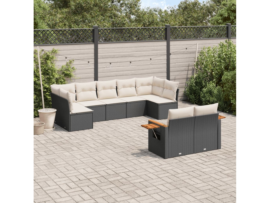 Conjunto de sofá de jardín de 9 piezas con cojines, ratán negro, Dkd Home Decor