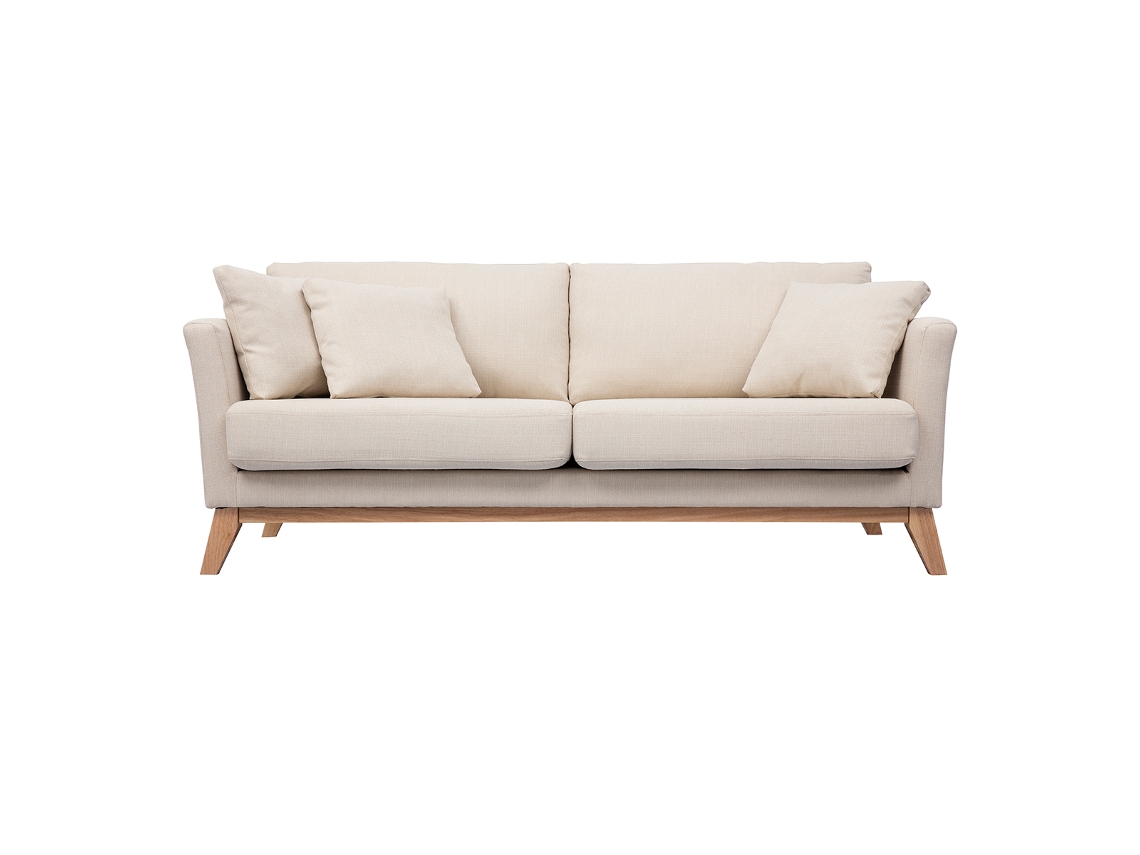 Sofá Nórdico 3 Plazas Desenfundable Beige Y Patas Madera Oslo MILIBOO