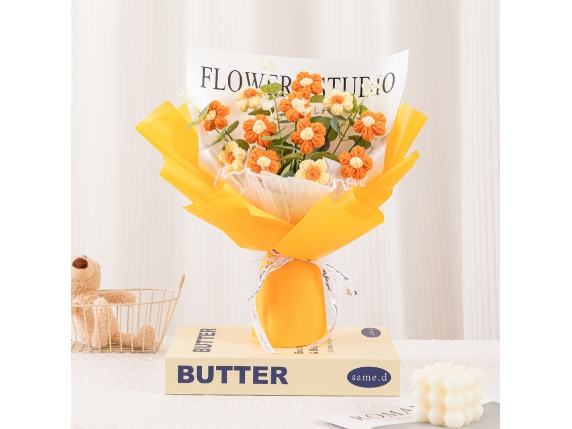Ramo De Flores De Pompones De Lana Tejido A Mano, Regalo Para El Día De La Madre Y San Valentín - Amarillo