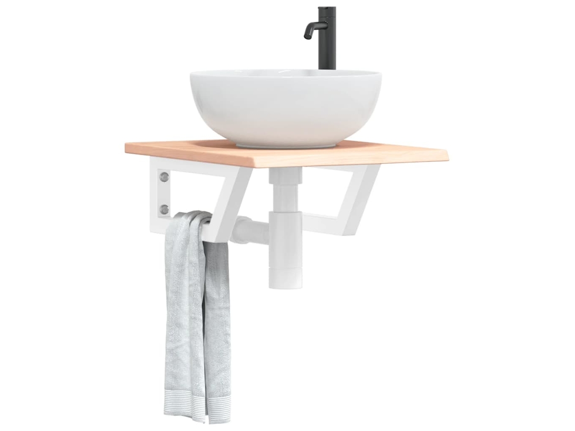 Estante De Lavabo De Pared De Acero Y Madera Maciza De Roble