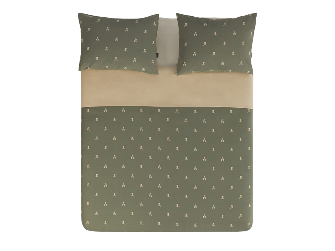 Set Funda Nórdica (250x230cm) con 2 Fundas Almohada (50x85cm) 100% Algodón 144TC Beige & Khaki Calaveras SCALPERS