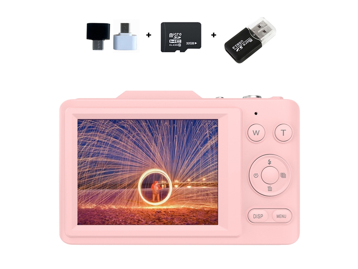 Câmara Digital H16 4K 48mp Tela de 2,8 Polegada Zoom 16x Câmara Compacta Antivibração Cartão de Memória 32g Rosa GERTIZ