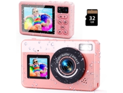 Cámara Sumergible De 48 Mp Con Enfoque Automático, Hasta 3 Metros De Profundidad, 32 Gb De Almacenamiento Interno, Doble Pantalla (rosa)