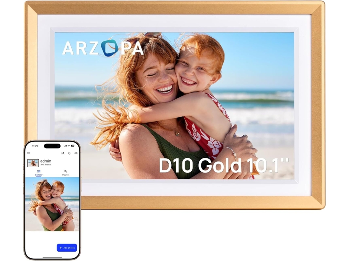 Arzopa D10 Marco De Fotos Digital Wifi 10.1 Pulgadas 1280x800 Pantalla Táctil Comparte Fotos Dorado