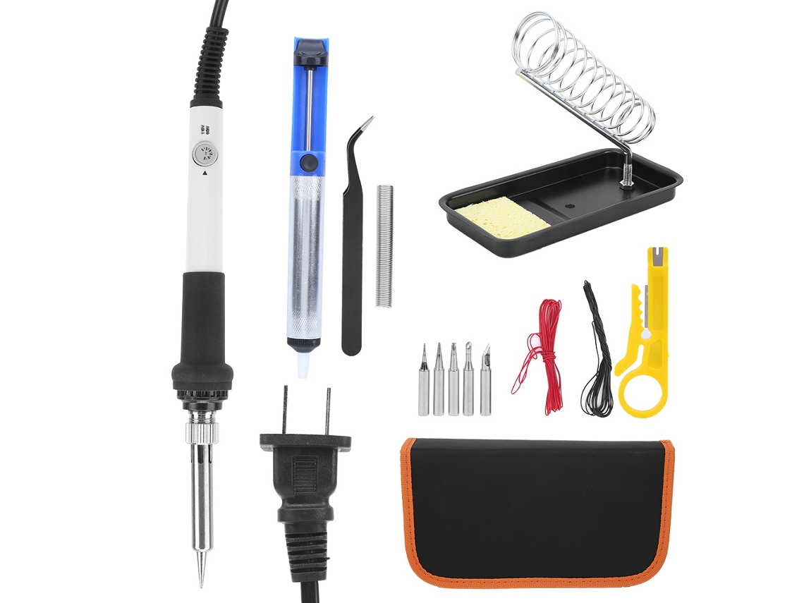 Juego De Soldador Eléctrico Ajustable De 60 W, 200-450 °c, Herramientas De Soldadura, 15 Piezas, Enchufe Estadounidense, 110 V, Color Blanco.