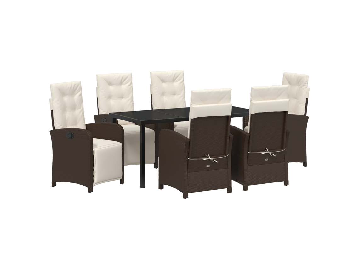Conjunto de comedor de jardín Vidaxl de 7 piezas con cojines en ratán sintético, marrón