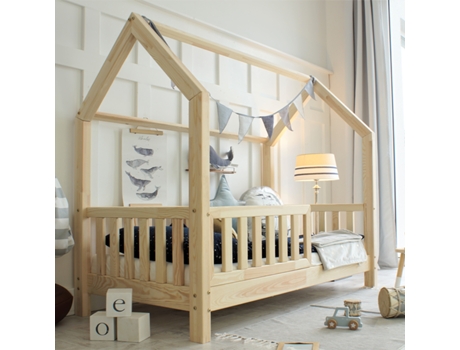 Cama con Patas Barrera Somier de Lamas Daisy PETITS-MEUBLES Beige Madera (90x190)