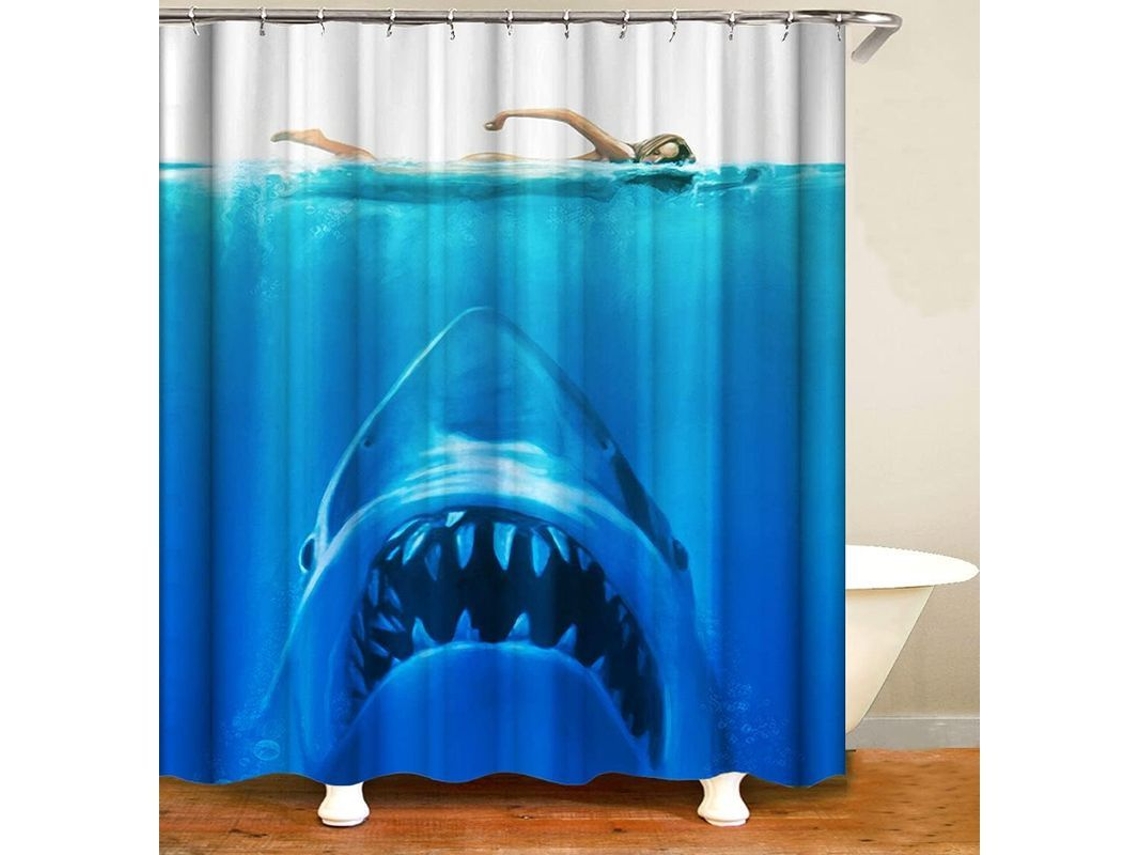 2026-cortina De Ducha Tiburón, Set Oceanográfico Divertido (180x200 Cm) Con 12 Ganchos, Impermeable Y Antimohos