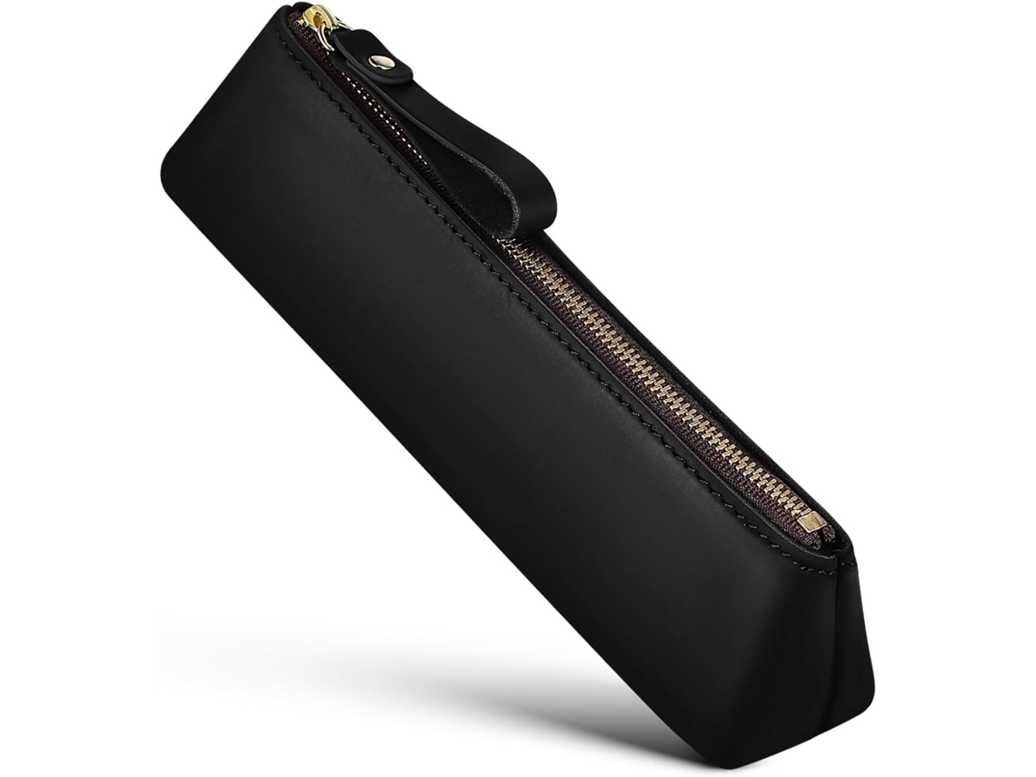 Estuche De Cuero Negro Para Lápices Para Adultos | Pequeño Estuche Multifuncional Con Cremallera