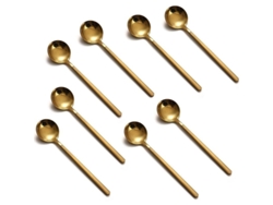 2026-41573-set De 8 Cucharas De Café Espresso De Acero Inoxidable 13,5cm Mango Mate Dorado Para Postres Helado Azúcar