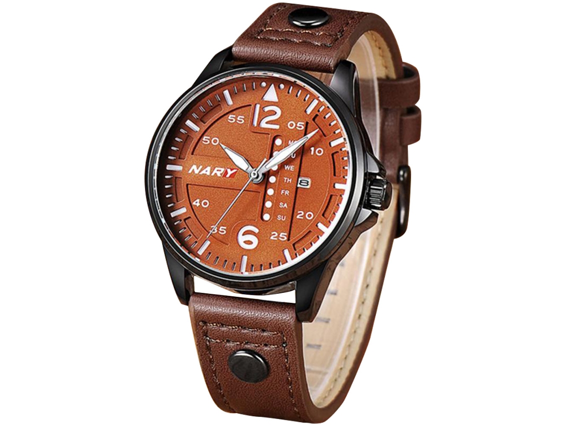 Reloj Hombre Nary Fashion Calendario Impermeable Analógico Cuero Pu