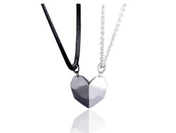 Collar creativo con un colgante de pareja "Dos almas, un corazón" en acero inoxidable con una piedra magnética, que representa la piedra de los deseos.
