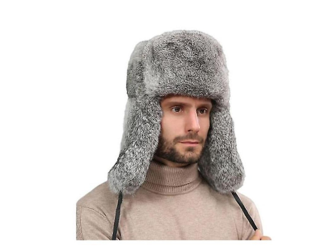 2026-sombrero De Invierno Ruso De Piel De Conejo Con Aletas Para Orejas Trapper Bomber Regalo Para Hombres Jil M Gris
