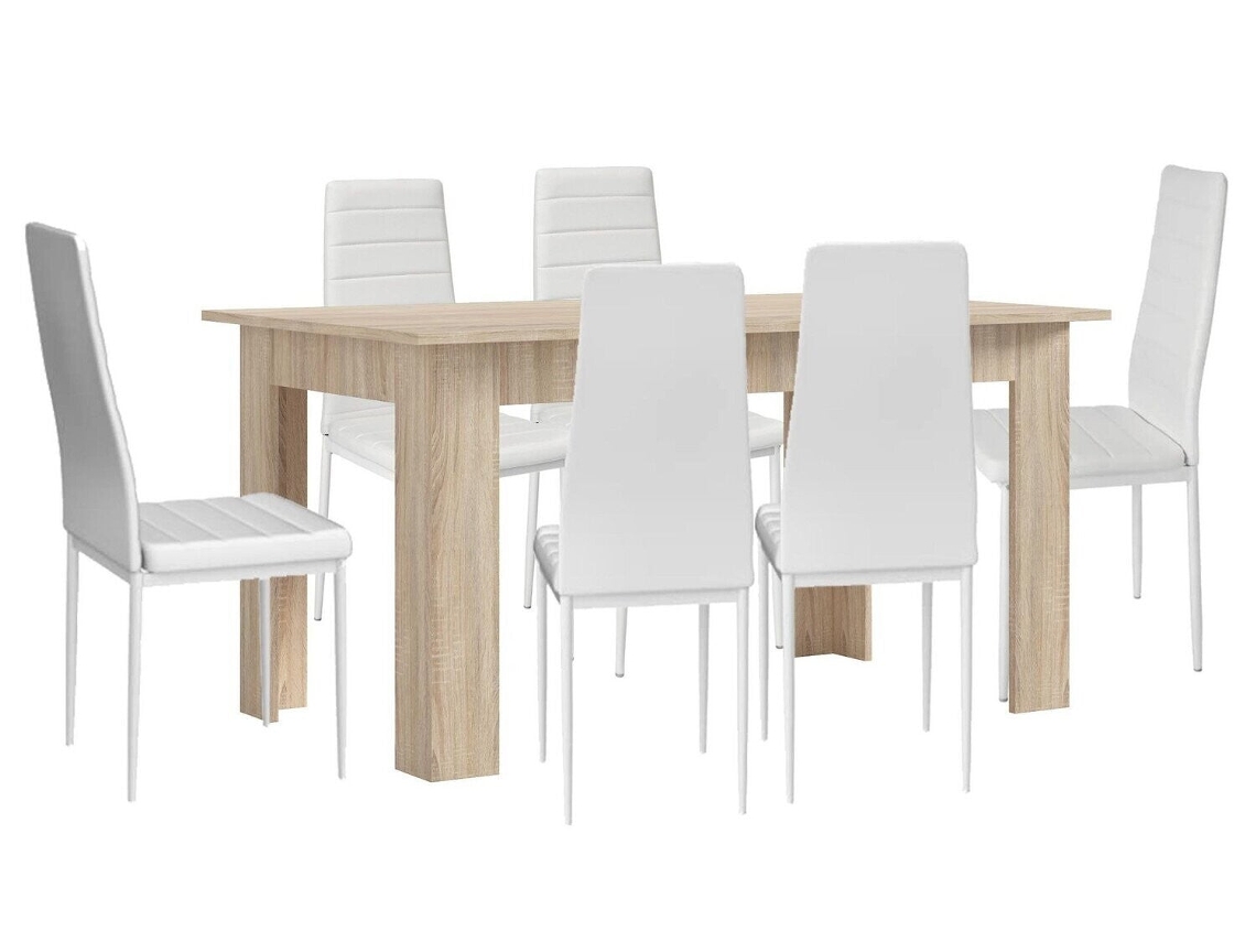 Pack Mesa de Comedor o Cocina Cambria 6 Sillas en Polipiel/metal Blanco SALDOSYSTOCKS