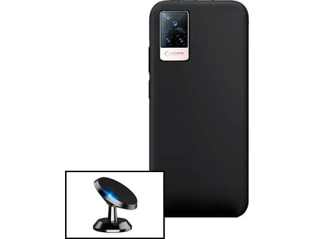 Carcasa + Soporte Magnético Vivo V21 5G PHONECARE Silicona Líquida Negro