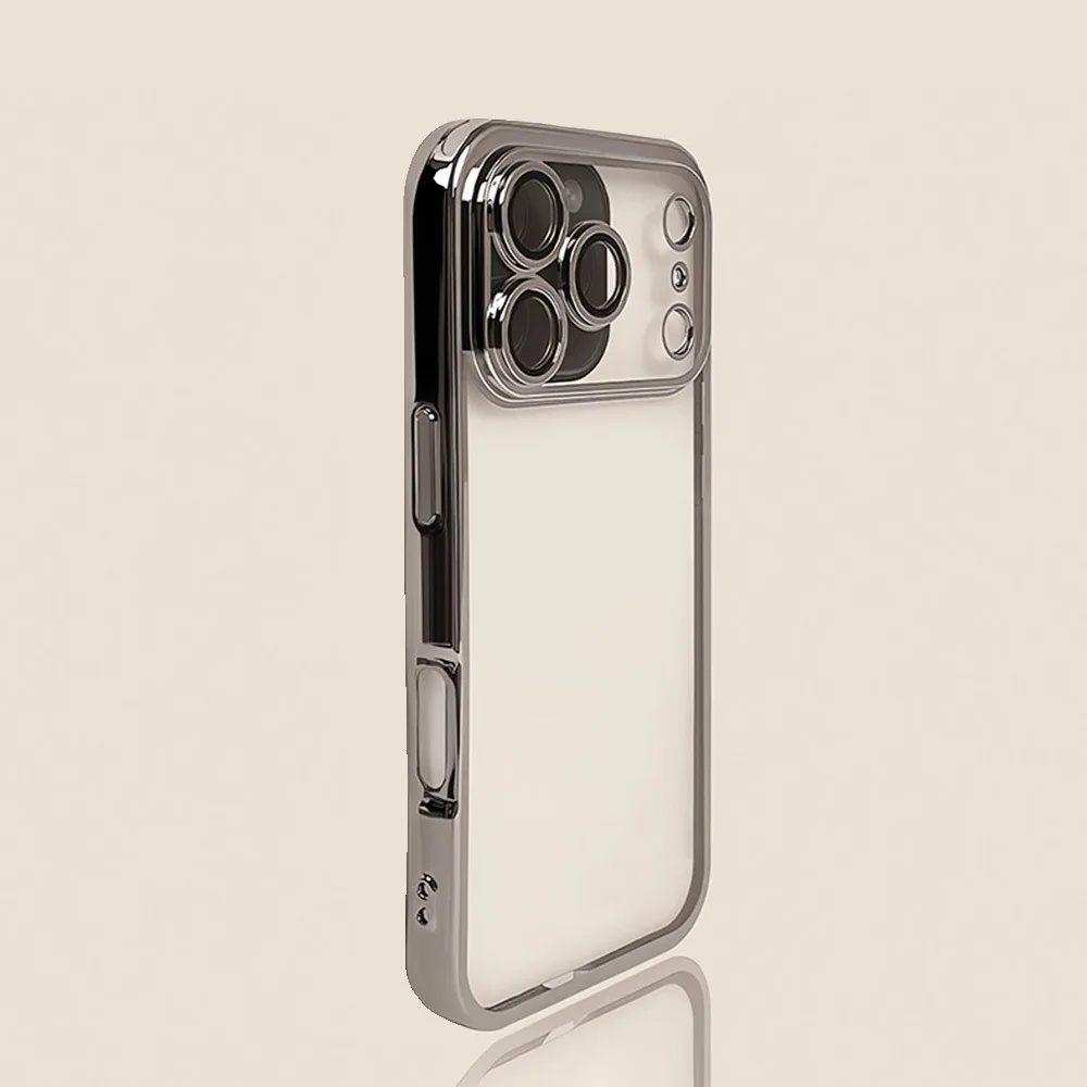 (plata Iphone 13 Pro) Funda Transparente Galvanizada Para Iphone Con Protector De Lente De Cámara