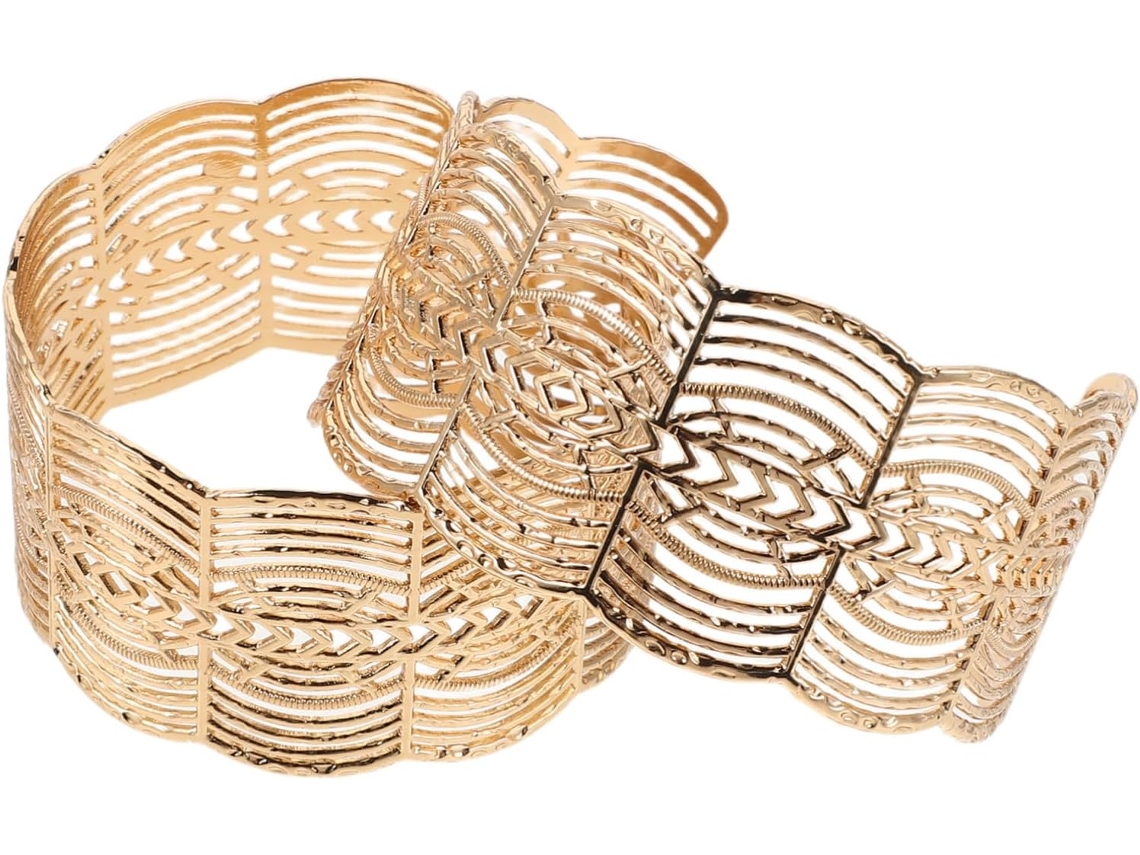 Pulsera Ancha Abierta Para Mujer, Pulsera Con Encaje Metálico Calado, Accesorio Para La Muñeca