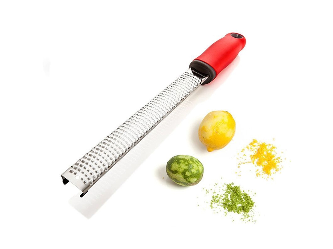 Rallador de limón y queso de acero inoxidable con tapa protectora, rojo, 32,5 x 3,5 cm