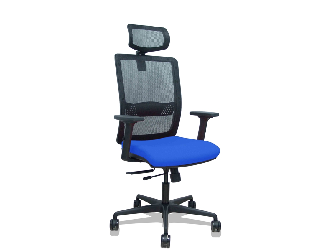 Silla De Oficina Haches Con Mecanismo Sincro/traslack Tapizada Con Tela Color Azul Y Malla Color Negro