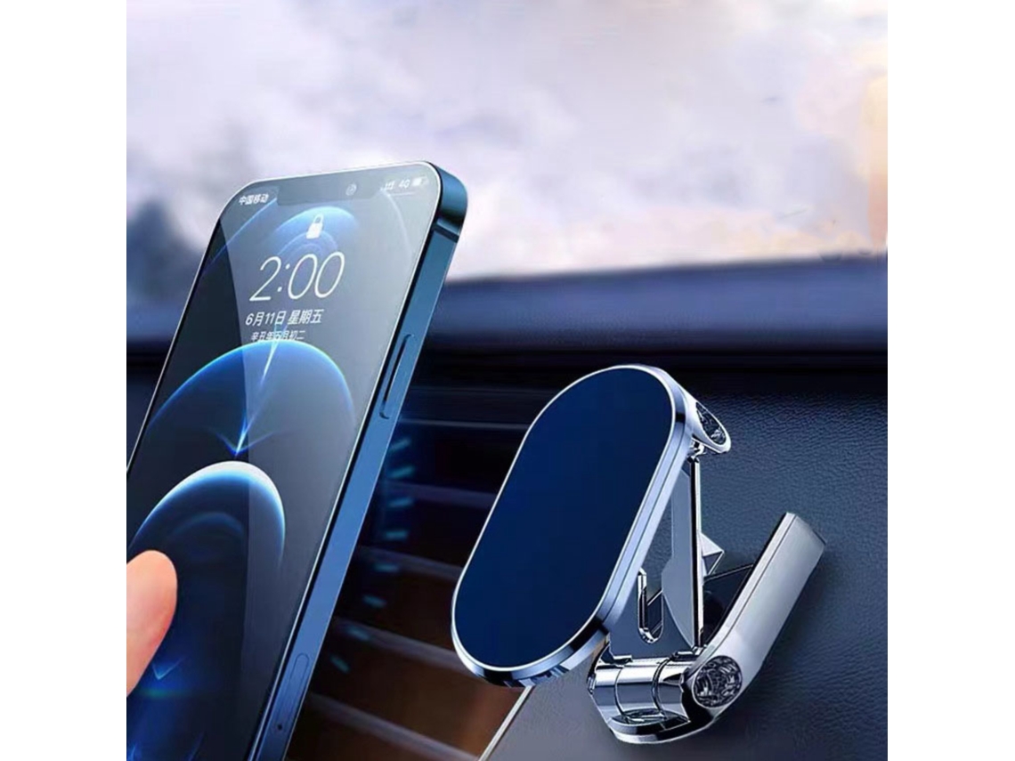 Soporte magnético plegable para teléfono de coche, montaje en parabrisas con articulación giratoria de 360° para un fácil almacenamiento e instalación económica.