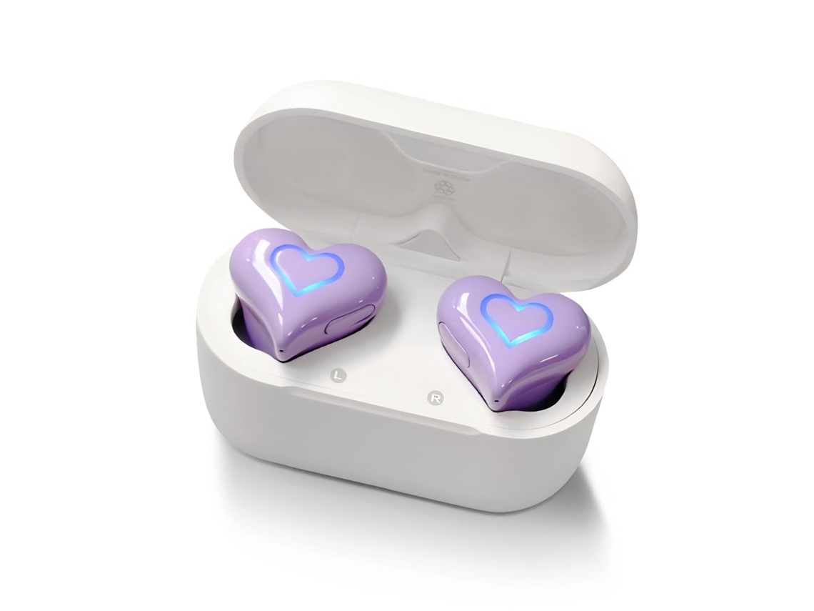 Auriculares inalámbricos con forma de corazón actualizados con luz, luminosos, con estuche de carga y sonido estéreo de alta fidelidad.