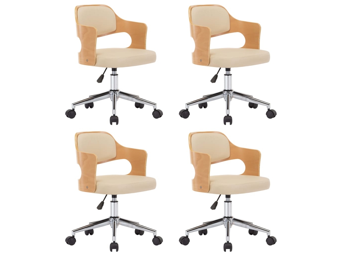 Maison Exclusive - Sillas De Comedor Giratorias 4 Uds Madera Curvada Cuero Crema