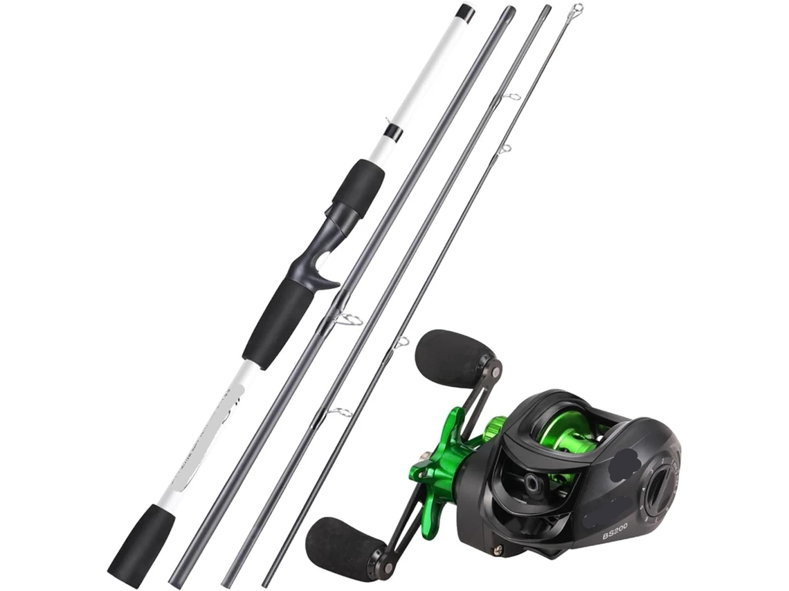 Kits De Cañas Pescar Fibra Carbono Para Baitcasting, 4 Secciones, Caña Casting Y Carrete Metal Pesca Lubina...
