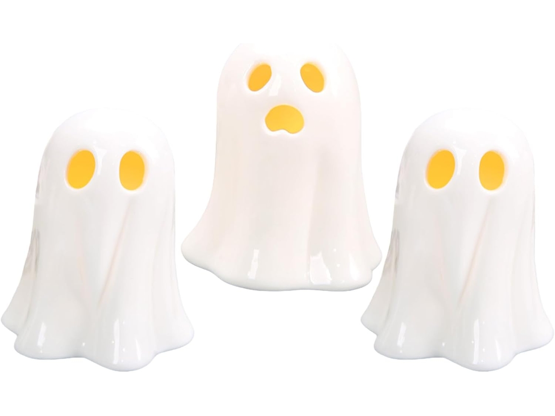 Figura De Fantasma Halloween Con Luz Led Juego 3 Adorables Miniaturas Coleccionables Para Casas Encantadas Repisas