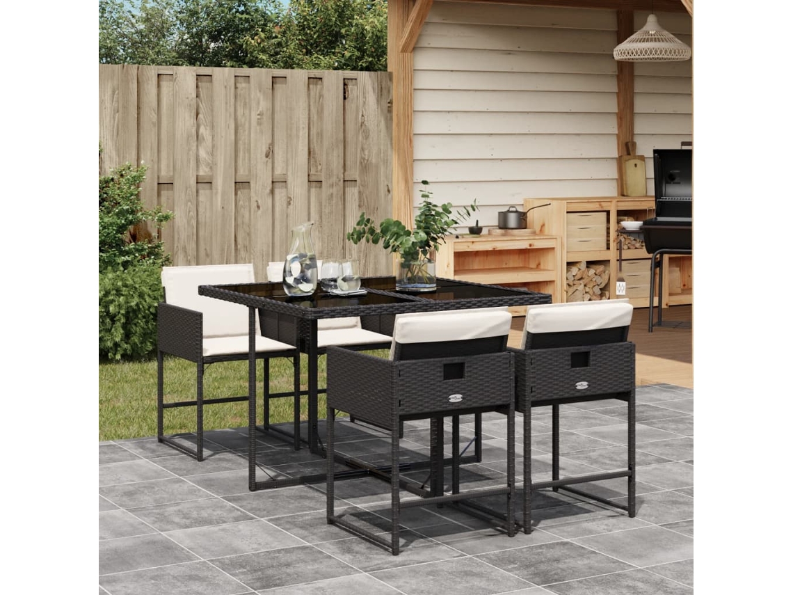 Juego de comedor de jardín de 5 piezas con cojines de mimbre negros de DKD Home Decor