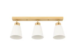 Lámpara De Techo Led De 40w Con 3 Casquillos E27, Regulable, De Madera Natural.