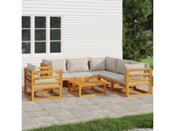 Conjunto de salón de jardín de madera de 7 piezas DKD Home Decor con cojines gris claro