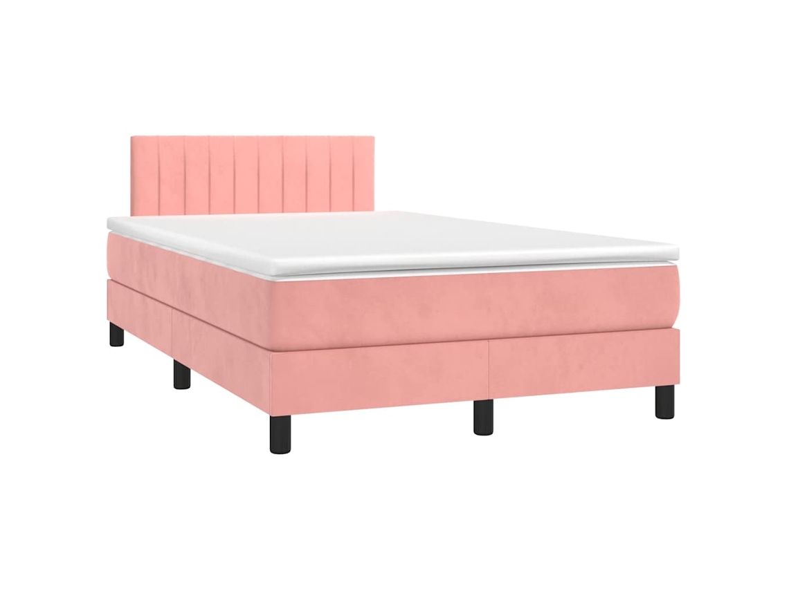Cama Box Spring Con Colchón Y Led Terciopelo Rosa 120x190 Cm