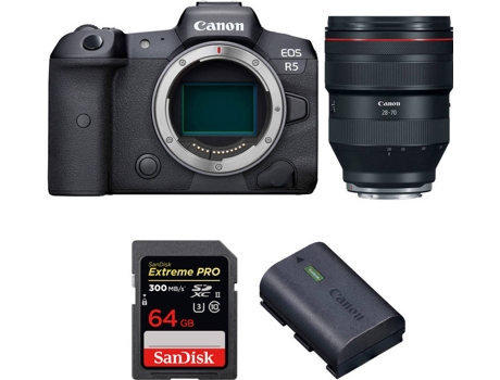 bKit Cámara CANON EOS R5 RF 28-70mm f/2L USM + SanDisk 64 GB + Batería (Full-Frame)