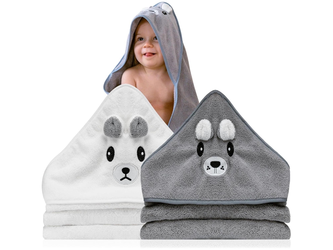 (blanco Gris Pack 2 80cmx80cm) Toalla De Baño De Bebé Con Estampado Animal