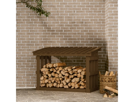 vidaXL Leñero de madera maciza pino marrón miel 108x64,5x77 cm
