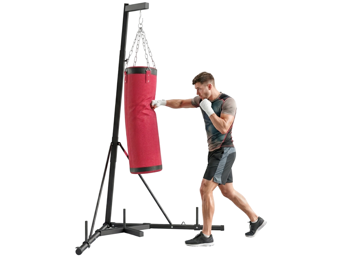 Soporte para saco de boxeo, altura ajustable de 185 a 231 cm, base triangular, pesas.