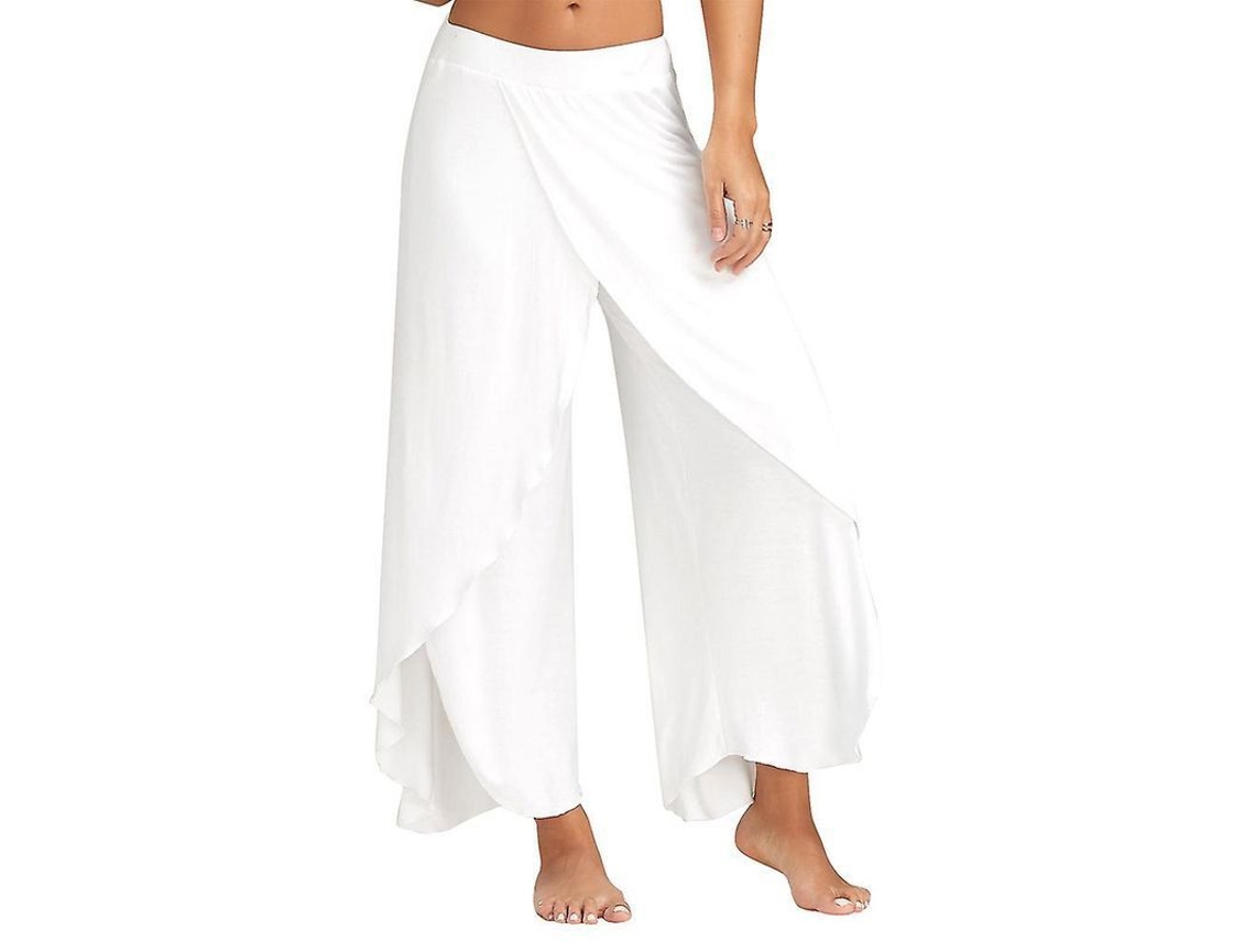 2026-pantalones Harem Palazzo Yoga Para Mujer Pantalones Anchos Holgados Hippie Flotantes Con Slit Talla Grande Qdd S Blanco