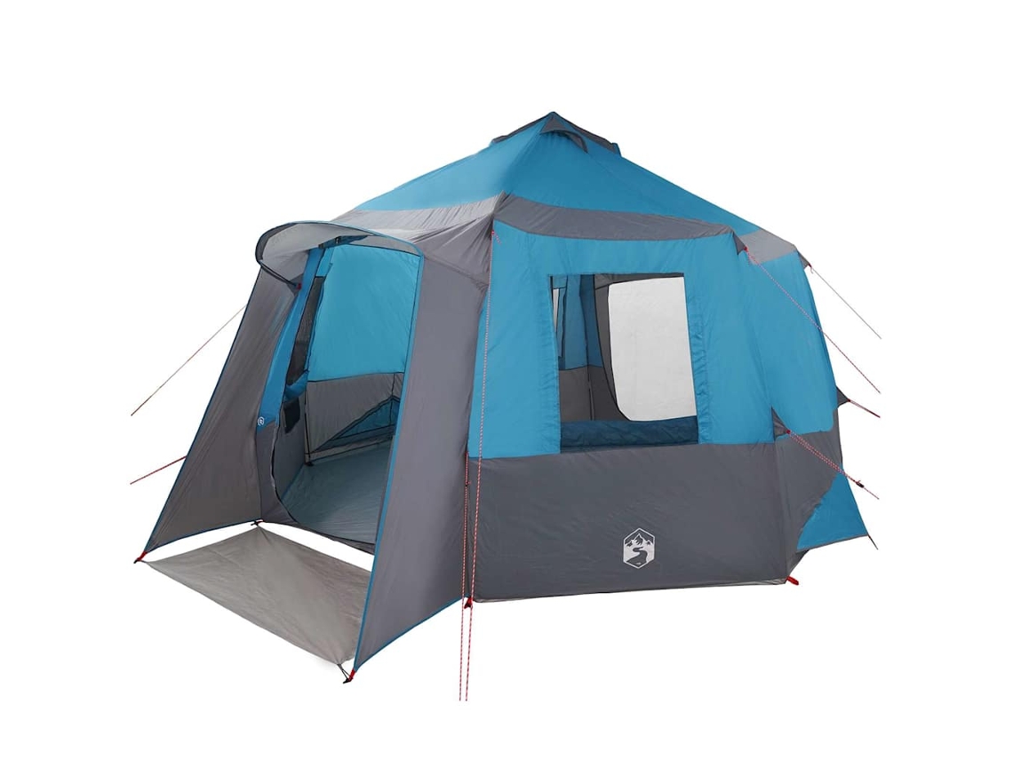 Tienda de campaña tipo cabaña para 12 personas, azul y gris, 405 x 405 x 273 cm