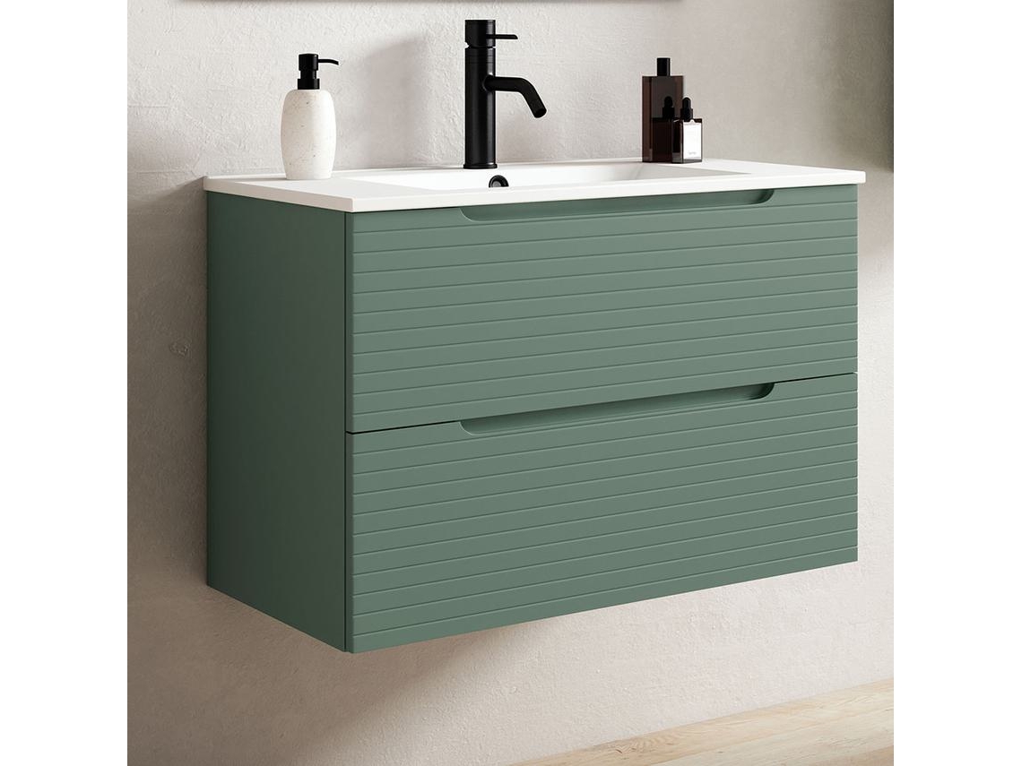 Mueble de baño con Lavabo BOREAL 100x45 cm acabado Verde Lago mate 2 cajones suspendido