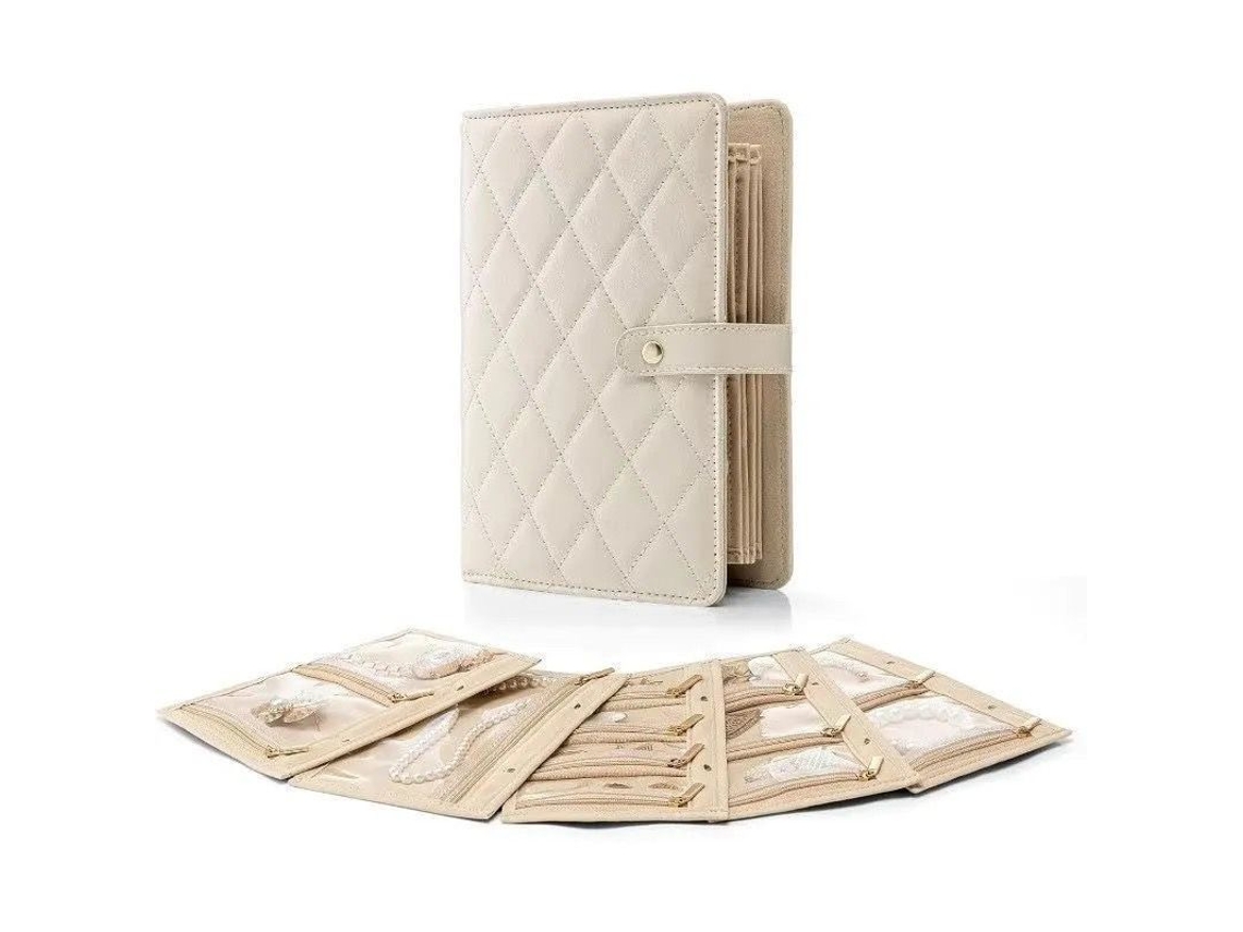 Joyero portátil, a prueba de polvo, extraíble, bolsa de almacenamiento de cuero sintético, adecuado para joyas, monedas y relojes (blanco) Cuich