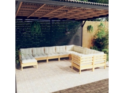 Conjunto 10 Pcs Lounge De Jardim C/ Almofadões Cor Creme Pinho Dkd Home Decor