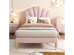 Cama Infantil De Terciopelo - 90x200cm - Cabecero En Forma De Concha - Rosa