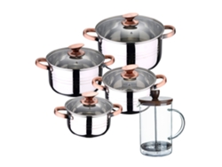 Batería De Cocina Ø16ø18ø20ø24cm De Acero Inoxidable Nona San Ignacio (8 Piezas) Con Cafetera