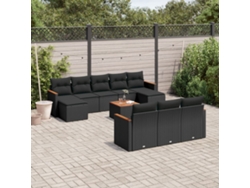 Conjunto de sofá de jardín de 11 piezas con cojines de mimbre sintético negro de DKD Home Decor