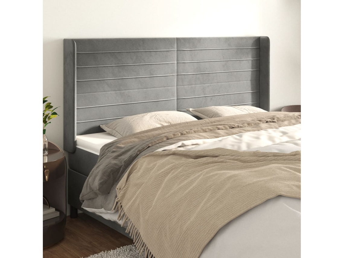 Cabecero Con Orejas De Terciopelo Gris Claro 163x16x118/128 Cm