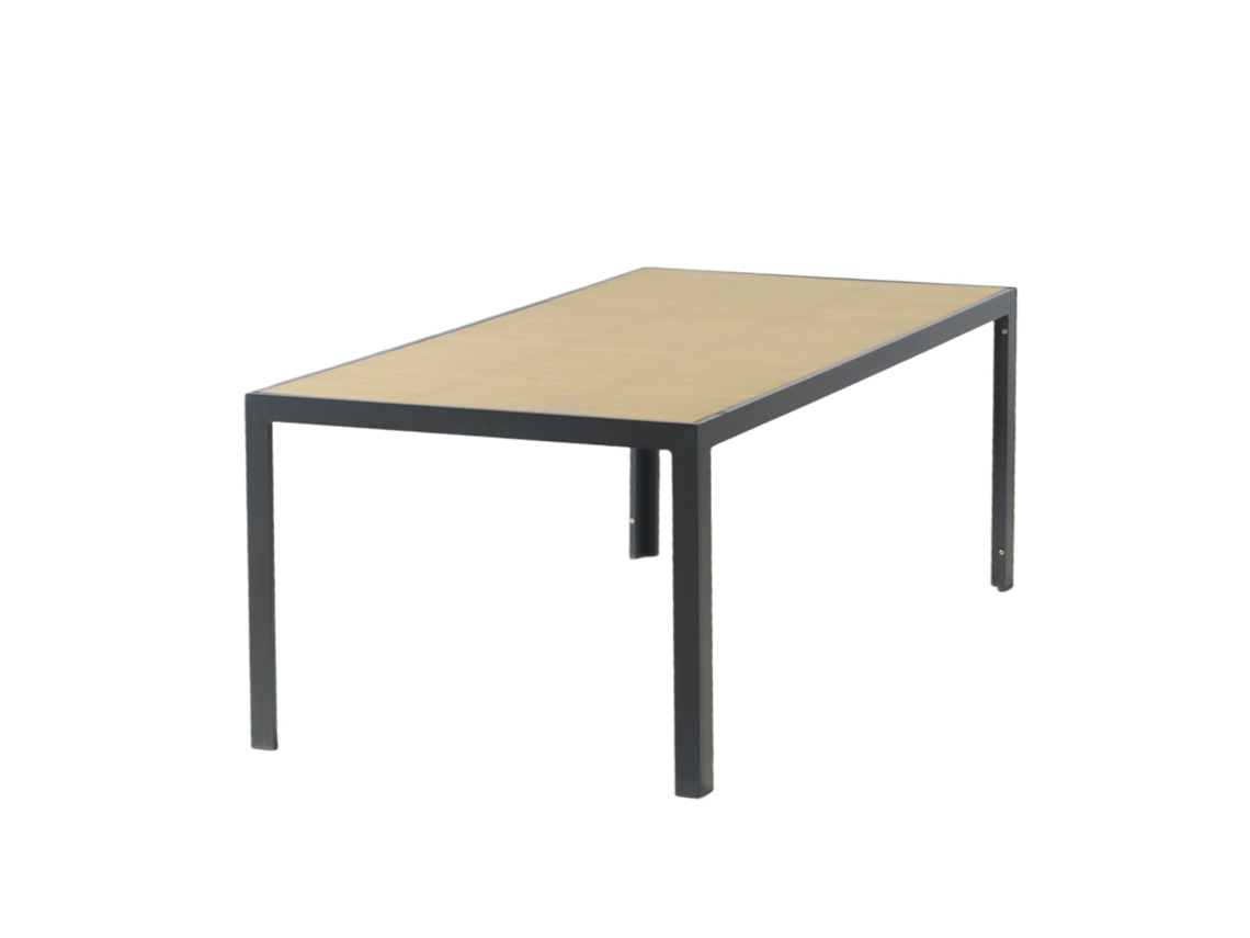 Lagos Mesa De Jardín De 200 Cm De Aluminio Con Tablero De Vidrio Templado Efecto Madera